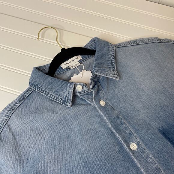 NWT Urban Revivo Men’s Blue Denim Short Sleeve Button Down Shirt Top Size M - Picture 6 of 8